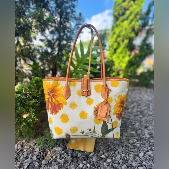Dooney & Bourke Floral Canvas Tote Bag with Leather Trim - Picture 1 of 16